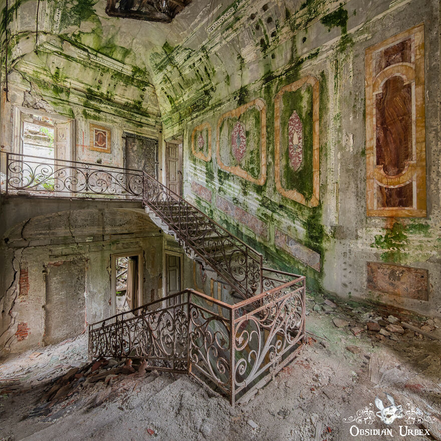 Algae Clings To Crumbling Plaster In This Decaying Italian Villa, Which Overlooks A Picturesque Lake