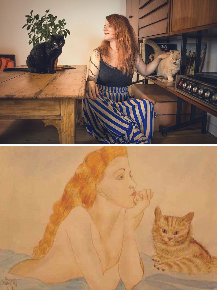 Jenny, Agata & Betty. Painting: 'Woman And Cat' By Tsuguharu Foujita