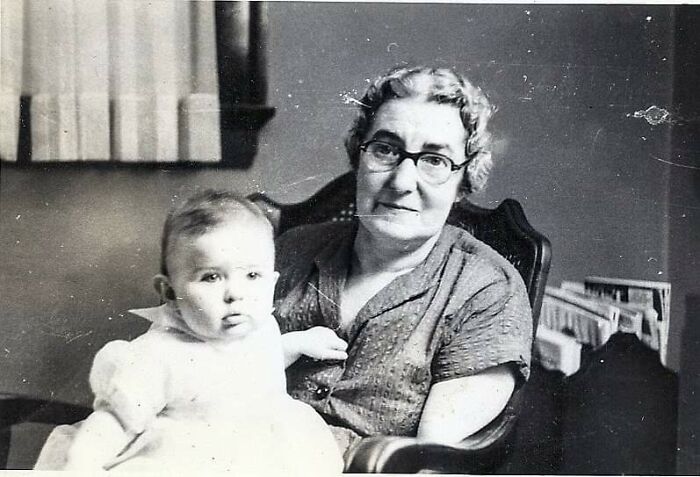 Great-Gma Holding My Mother. Minnesota 1952