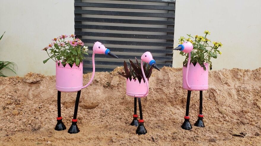 How To Recycle Plastic Bottles Into Flamingo-Shaped Planter Pots | Craft Yours