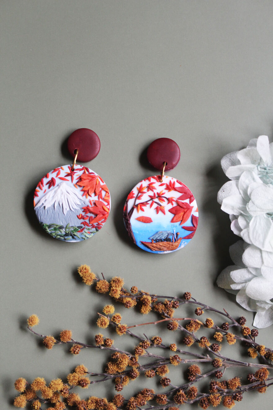 I Craft Landscapes On Polymer Clay Earrings