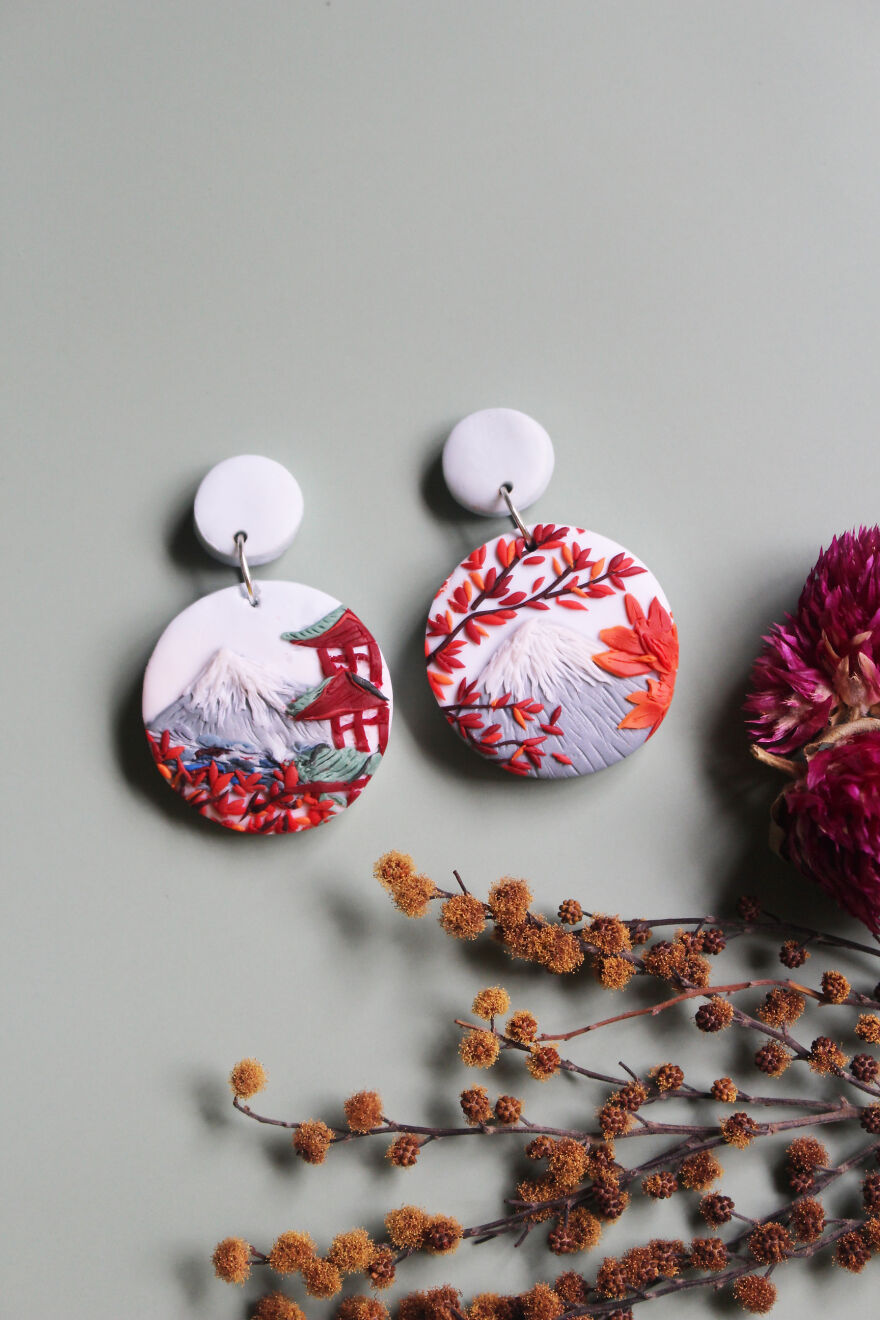 I Craft Landscapes On Polymer Clay Earrings