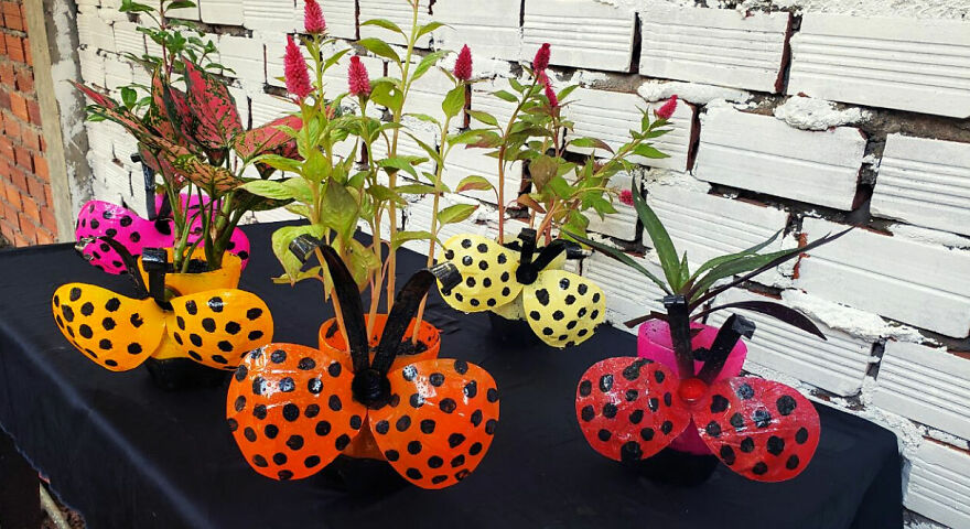 My Tutorial Of Recycling Plastic Bottles Into Beautiful Ladybug Flower Pots For Your Garden