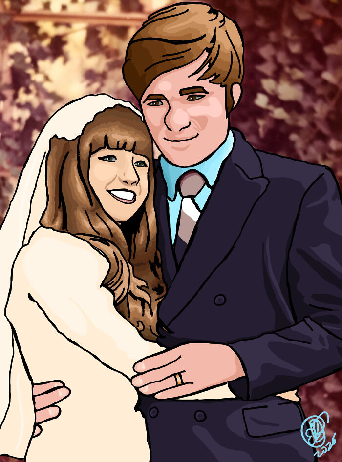 I Drew This For My Gandparents. It Was Their 50th Anniversary Recently So I Drew Their Wedding Picture