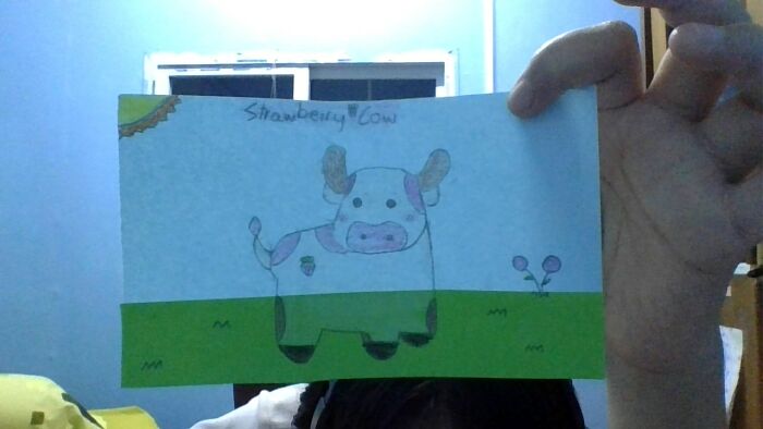 This Is A Derpy Strawberry Cow That I Drew And It Looks Like It Is Sinking Into A Swap