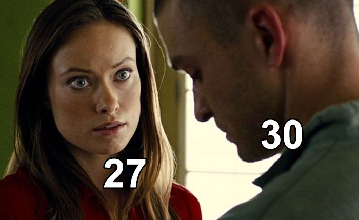 Olivia Wilde And Justin Timberlake In 'In Time'. Justin Timberlake, Who Plays Olivia Wilde's Son In The Sci-Fi-Tinged Flick, Is Actually Three Years Older Than The Woman Who Plays His Mom