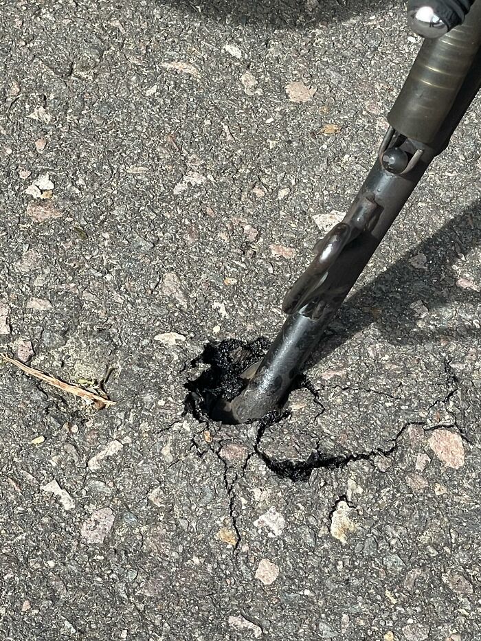 Eastern States Are A Bit Warm. My Motorbike Stand Was Sinking In The Asphalt