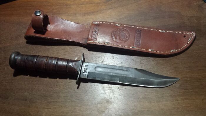 '80s Ka-Bar USMC Knife. Older Sister Used It For 5 Years In The Army, My Dad Used It For 15 Years, And I Have Had Used It For 10. Seen Lots Of Use