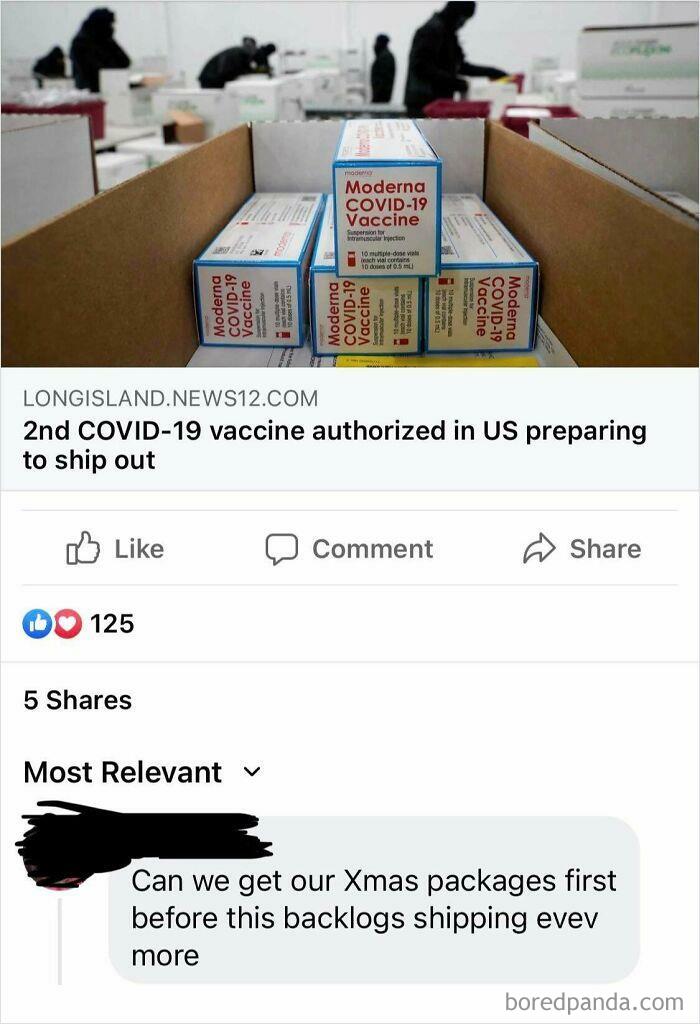 When You Think Your Christmas Packages Are More Important Than A Covid Vaccine