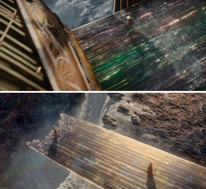 In Thor: The Dark World (2013), You Can See A Big Crack In The Bifrost Bridge. The Asgardians Repaired It After It Was Broken In Thor (2011)