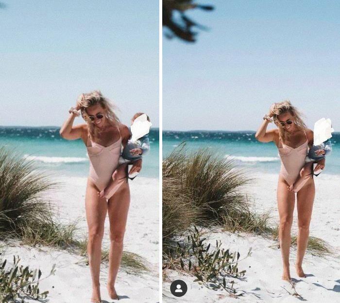 A Popular Fitness Influencer (1m+ On Instagram) Who Pushes The Idea Of Body Positivity...caught Photoshopping A Thigh Gap