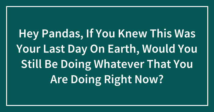 Hey Pandas, If You Knew This Was Your Last Day On Earth, Would You Still Be Doing Whatever That You Are Doing Right Now? (Closed)