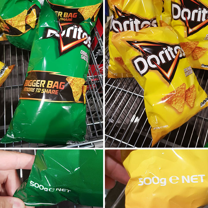 Both Weigh 500g But The Green One Is In A 30% "Bigger Bag More To Share"