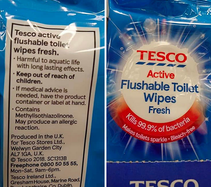 Tesco vende Toallitas húmedas "desechables" que son "nocivas para la vida acuática"