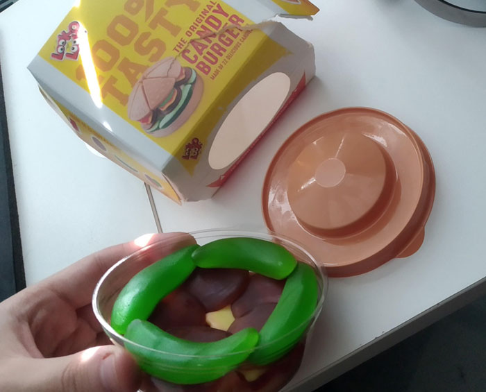 This Candy Burgers Bottom Bun Is Plastic Packaging Instead Of Candy, And It's Hollow From The Inside