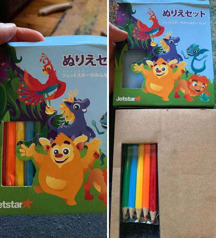 Gracias Jetstar por mi gran caja de lápices de colores