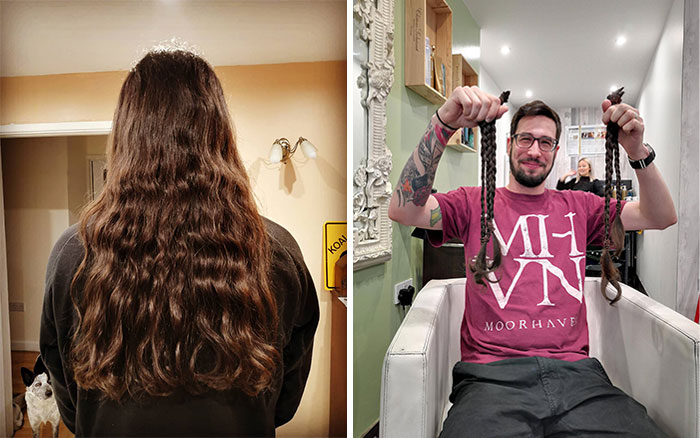 30 Pics Of Kind People Before And After Cutting Their Long Hair To Donate  It To Cancer Patients (New Pics) | Bored Panda