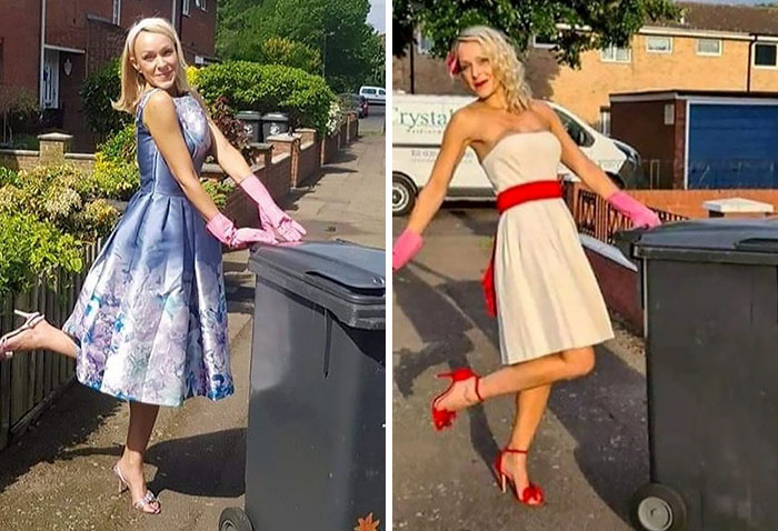 For 20 Weeks, This Essex Woman Wore Posh Dresses To Take Her Garbage Out (13 Pics)