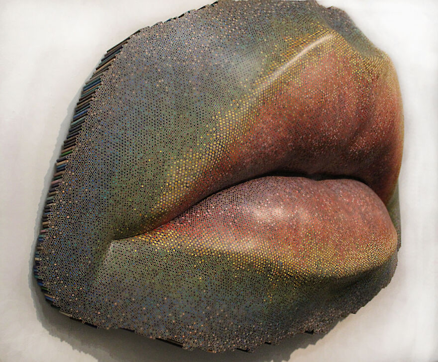 Amazing Lip Sculpture Made From Over 10,000 Colored Pencils