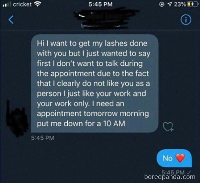 Entitled Woman Wants To Book An Appointment To Get Her Lashes Done