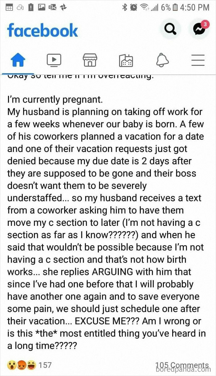 How Dare You Not Get A C-Section So I Can Get Work Off To Go On Vacation