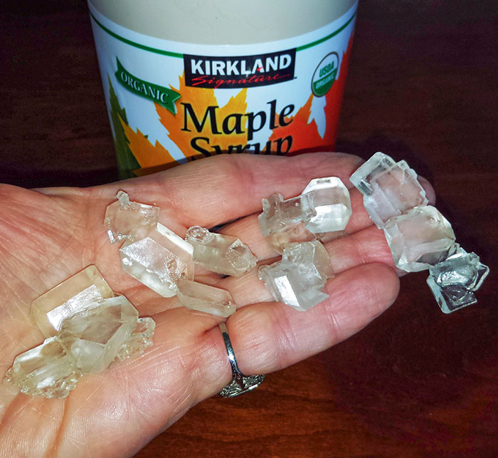 I Found These Crystals At The Bottom Of A Bottle Of Maple Syrup That Sat In The Back Of My Refrigerator For A Few Years