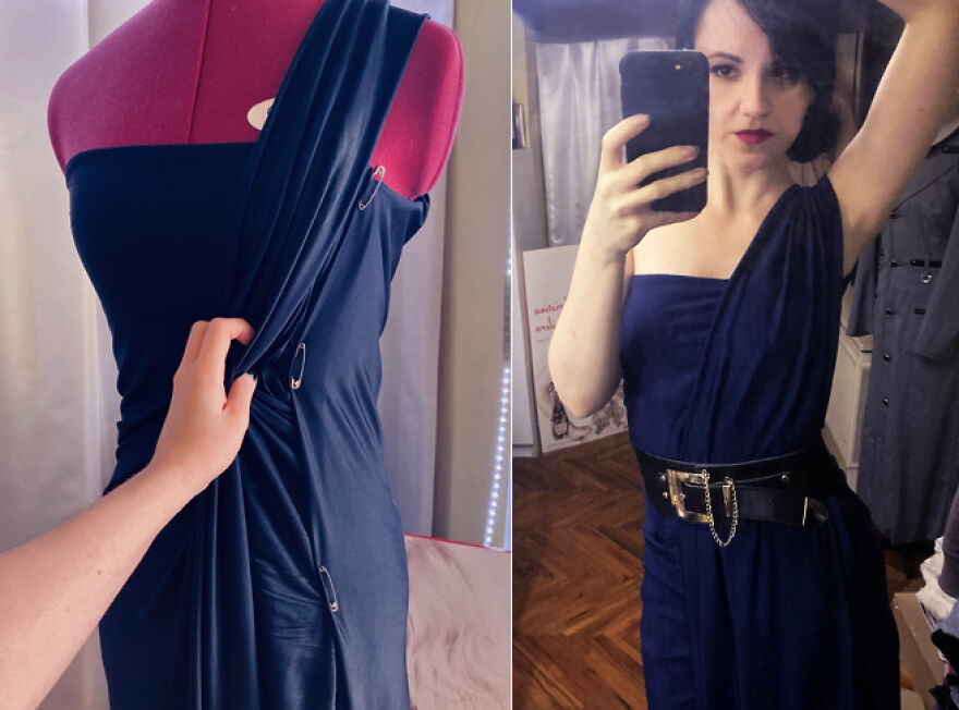 I Made Myself A Dress In 10 Minutes Using Only 3 Safety-Pins!