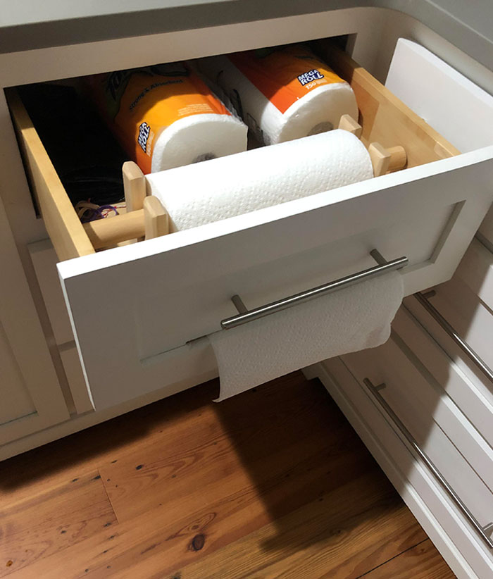 The Drawer In My Kitchen That Is Made To Dispense Paper Towels