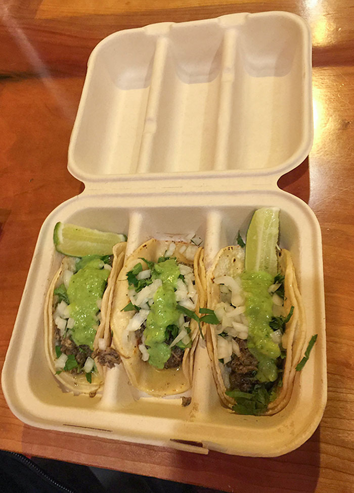 My Carryout Box Has Sections For Each Of My Tacos
