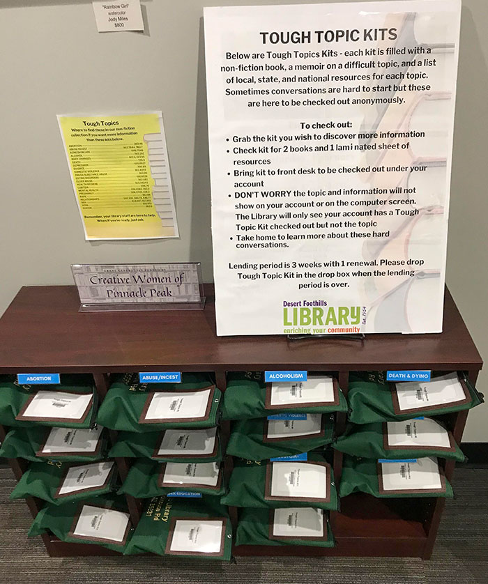 My Local Library Has “Tough Topic Kits” That Can Be Checked Out Anonymously. Books And Resources About Topics Like Abuse, Mental Illness, Etc