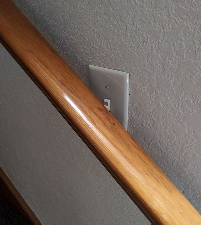 My Family Got A New House And This Is Where They Put The Light Switch For The Stairs