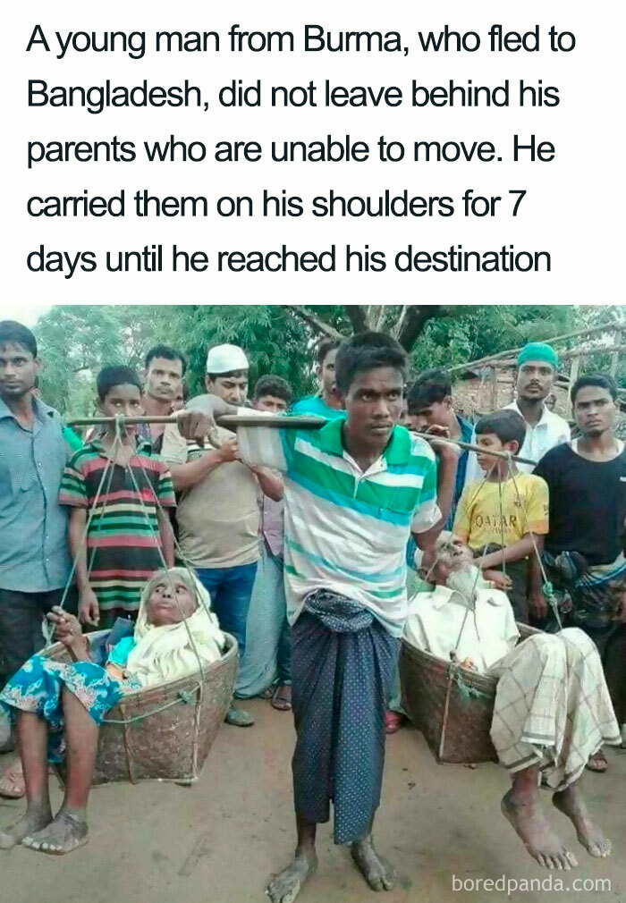 This Dude Traveling With His Parents, But They Can't Move So They Must Be Carried By Him