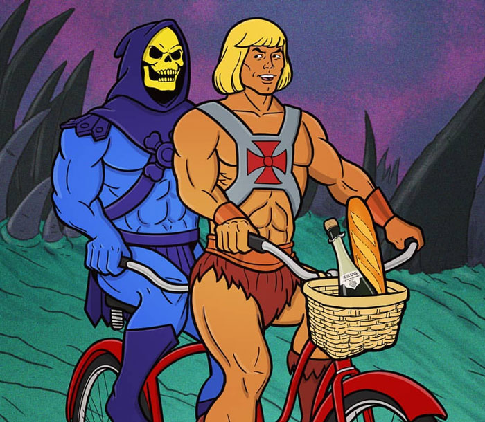 21 Illustrations Of Shenanigans Between He-Man And Skeletor In Various Cartoon Styles