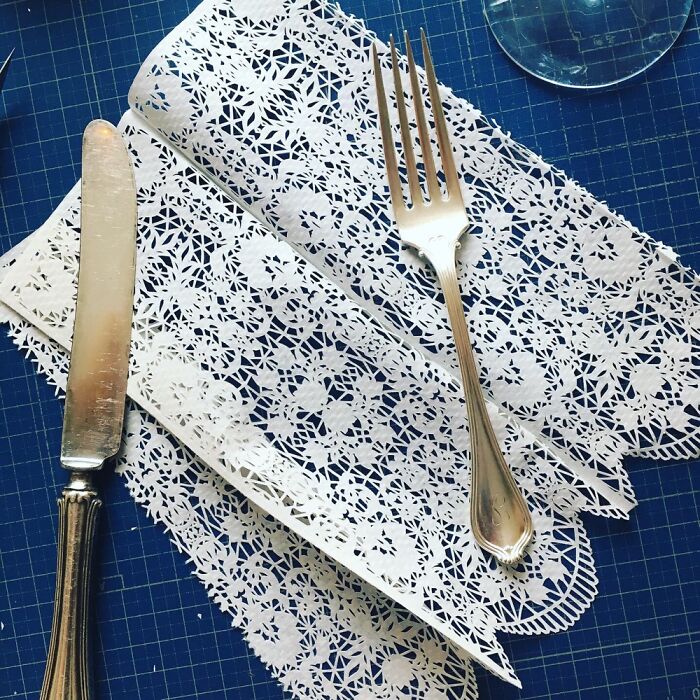 I Cut Lace Patterns Into Paper Towels With An X-Acto Knife. Insta @rosaleff
