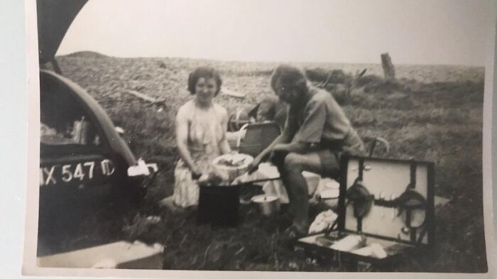 Gran And Grandad Having Picnic In Their Riley Pathfinder 1950s UK