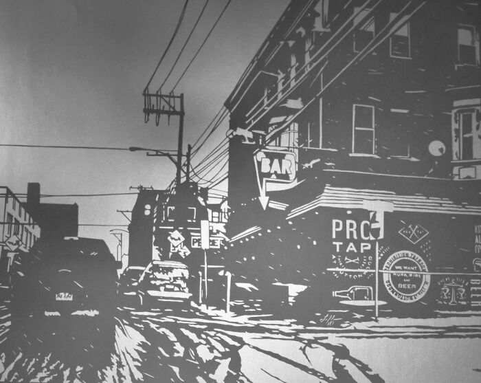 “Snow Day” Is Hand Cut From Grey Paper Using An X-Acto Knife. (Philadelphia) Insta @rosaleff