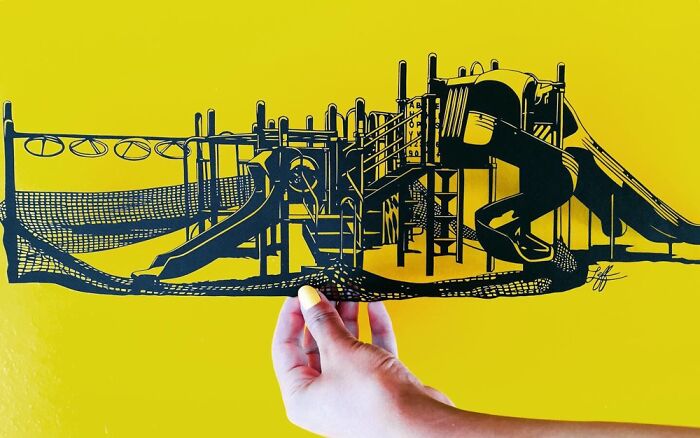 This Papercut Playground Closed Because Of Covid. Made With An X-Acto Knife. Insta @rosaleff
