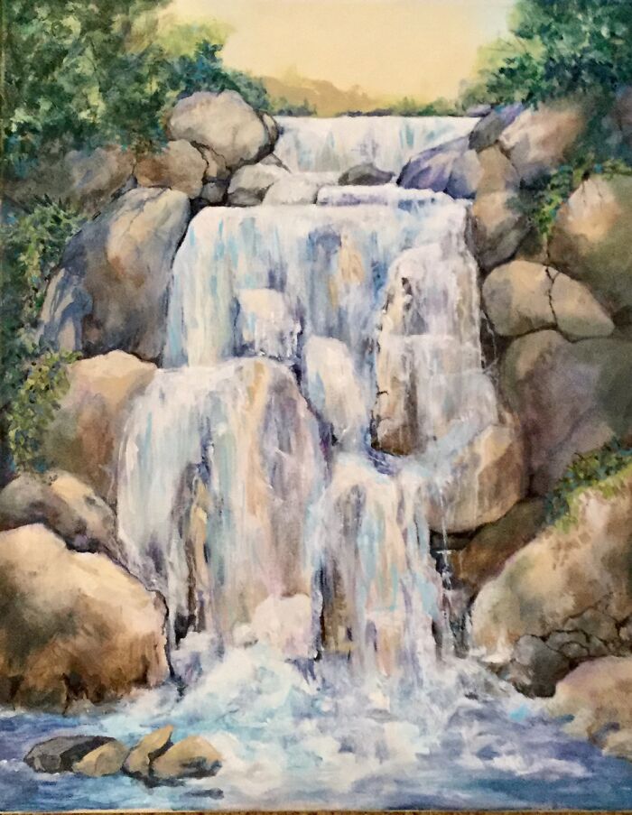 The Cascades At Bold Rock Canyon. Acrylic Painting 16x20. Sold.