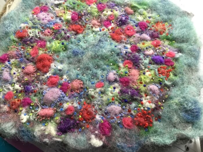 Family Circle Wet Felted And Beaded Wreath.