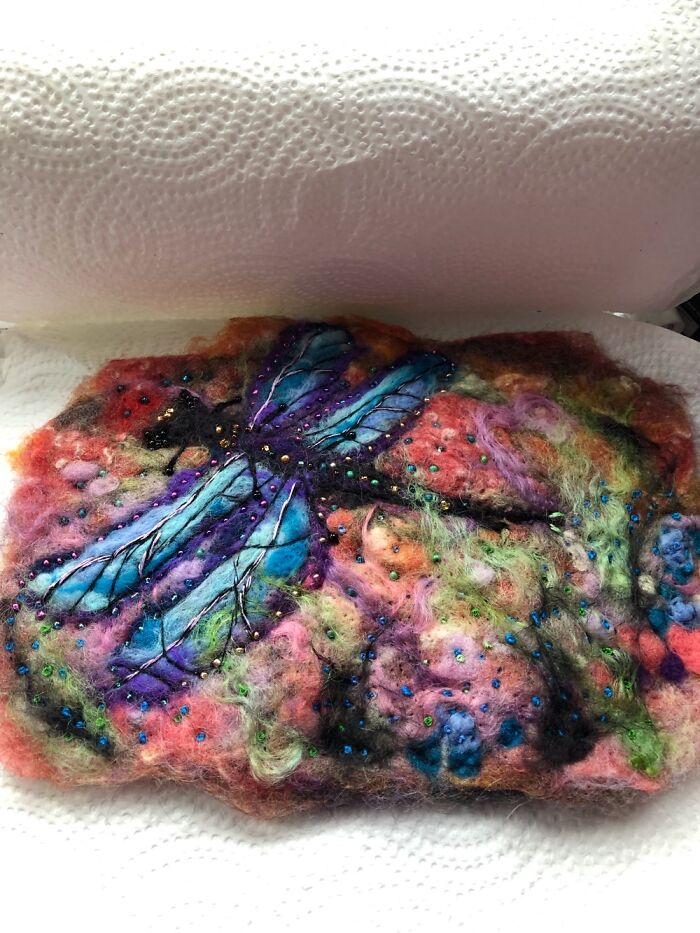 Wet Felted And Beaded Dragonfly.