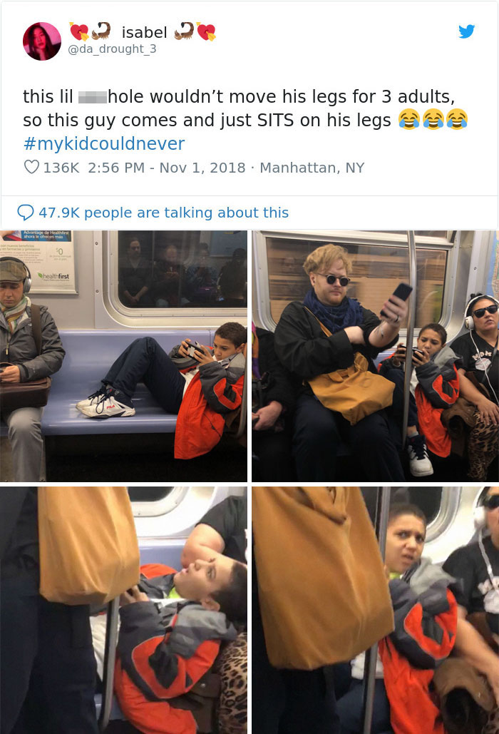 Kid Refuses To Move His Legs, Guy Sits On Them Instead