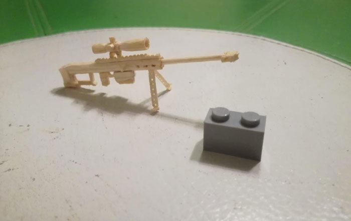 My Brother Likes To Create Miniature Firearms Out Of Matches. This Is A Barret M82 .50 Cal Anti Material Rifle. LEGO Brick For Scale