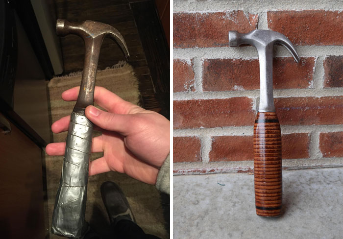 Restauré el viejo martillo de 50 años de mi padre para un regalo de navidad. Viejo vs. restaurado