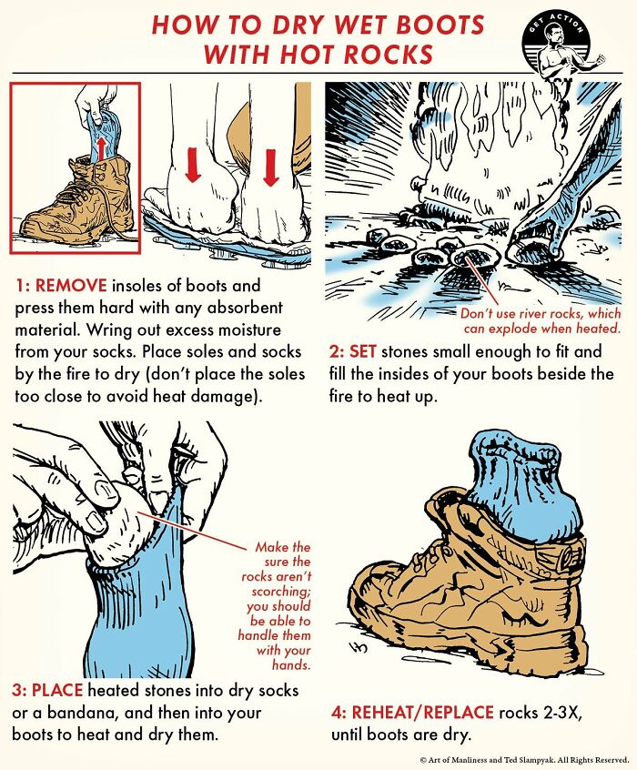 How To Dry Wet Boots With Hot Rocks
