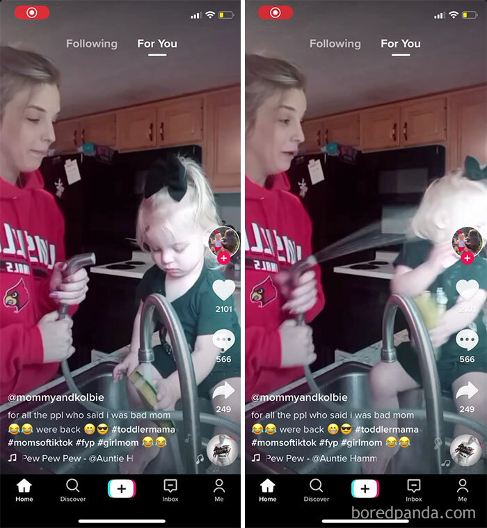 Way Too Young Mother Thinks Spraying Daughter In The Face Is Hilarious, And Has Done It More Than Once Per The Caption