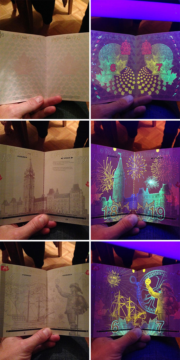 Canadian Passport When Held Under UV Light