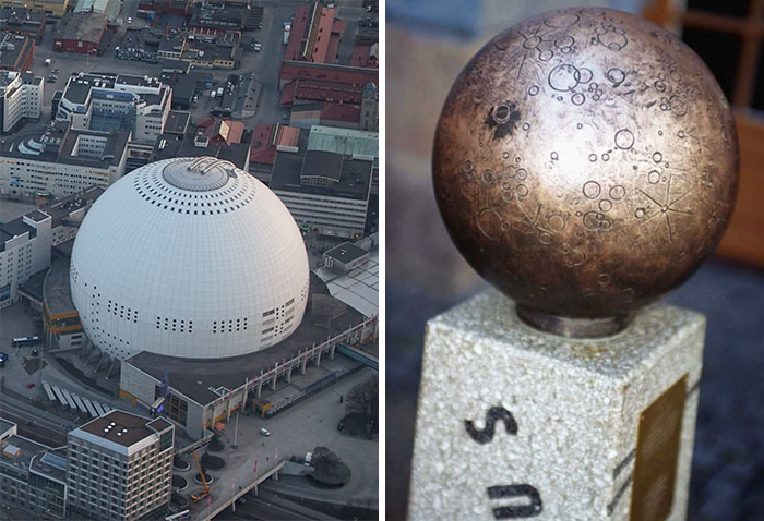 In Sweden There Are These Statues Of Planets Placed Around The Country. Together They Form The Solar System With Correct Proportions. Globen (The Globe) Is The Sun