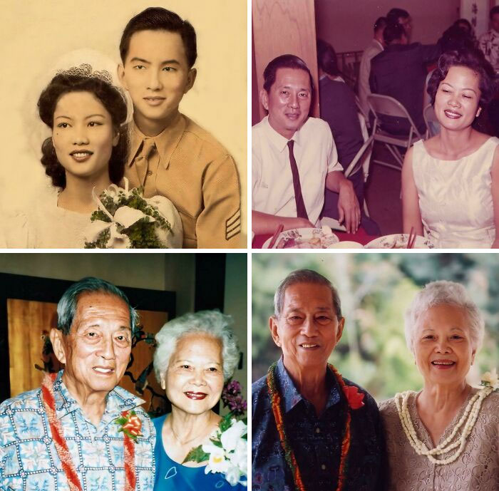 Maternal Grandparents - (Left To Right, Top To Bottom): 1942, Age 22; 1965, Age 45; 2002, Age 82; 2005, Age 85