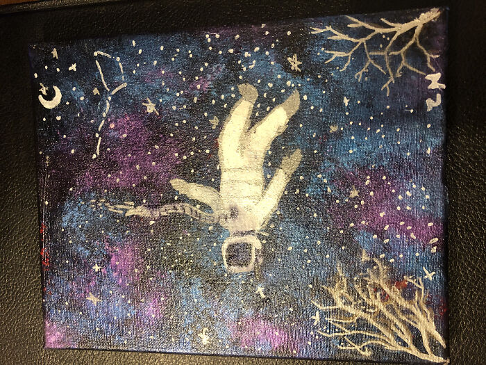 It's Acrylic Paint With Sparkly Power And Paint Pens. I Used A Sponge To Create The Galaxy Effect