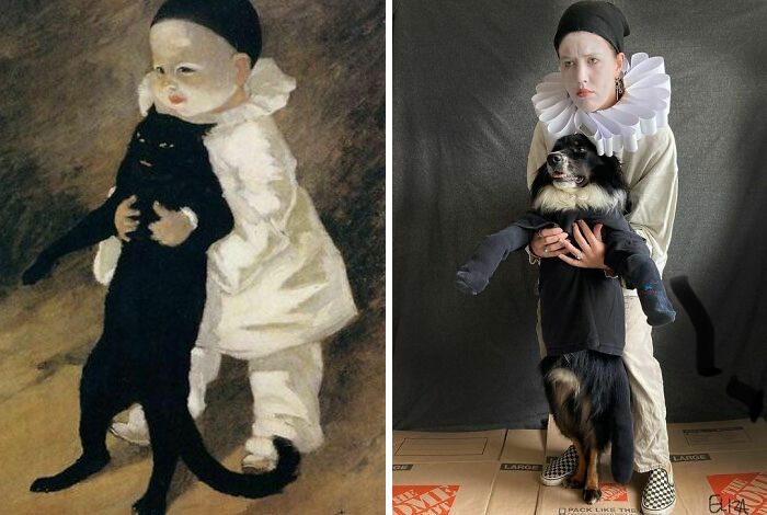 Pierrot And The Cat, 1889 By Theophile Steinlen vs. Eliza And The Dog, 2020
